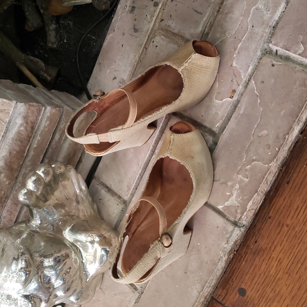 Naya For Anthropologie Espadrille Peep Toe Heels Size 8 - Picture 10 of 12